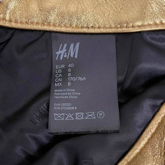 H&Moschino Gold Calf Leather Women's Pants Rare COLLAB - Picture 11 of 16